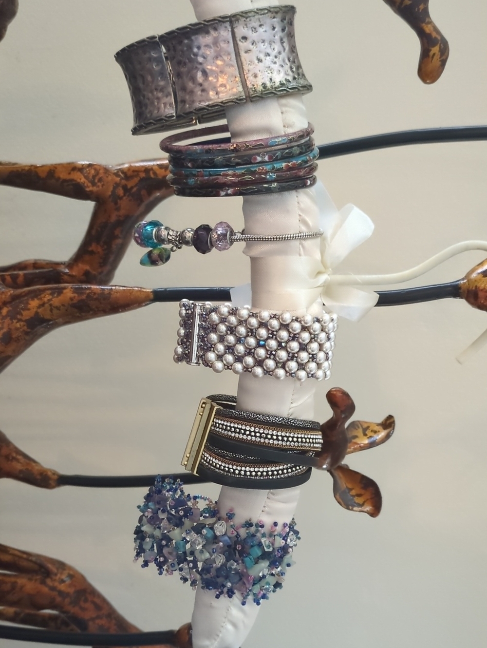 Multi-Row Pearl Stretch Bracelet - White Pearls
